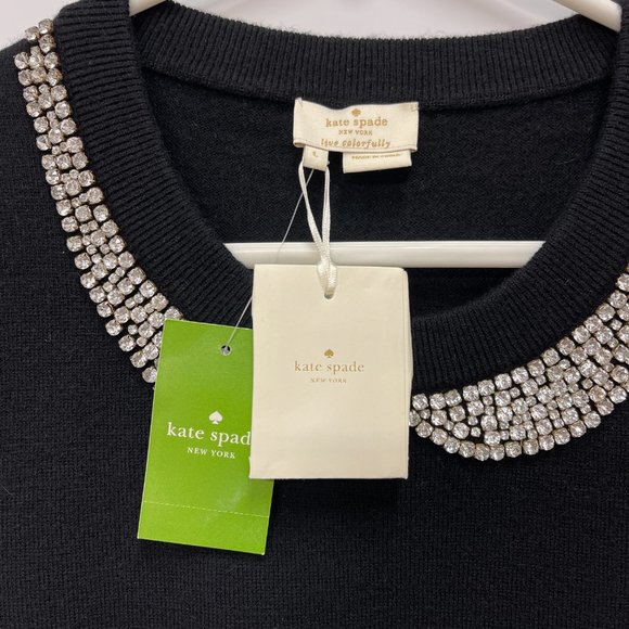 Kate Spade NWT rhinestone Wool Cashmere Peter Pan Collar Tippy Sweater Sz Large - Picture 7 of 9
